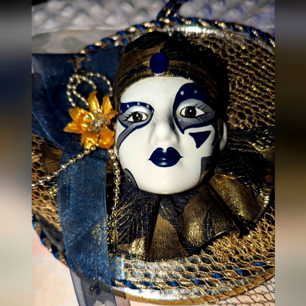 Red and Gold Decorative Mask With Matching Smaller Blue @ Gold